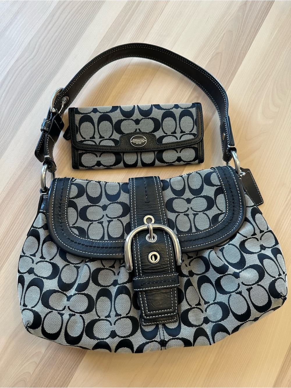 Vintage Coach Soho Signature Shoulder Bag + Matching Wallet Set Y2K
